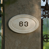 Handcrafted Luxury: Personalized Limestone & Brass Plaques Home Address Numbers Sign
