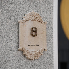Refined Aesthetics MISHE DESIGN Customized Limestone and Brass Door Signs