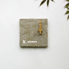 Sophisticated Custom Limestone & Brass Restroom Plaques Men&Women