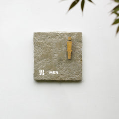 Sophisticated Custom Limestone & Brass Restroom Plaques Men&Women