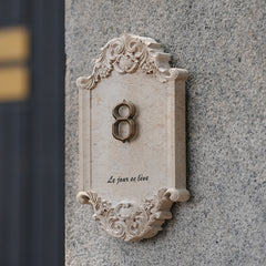 Refined Aesthetics MISHE DESIGN Customized Limestone and Brass Door Signs