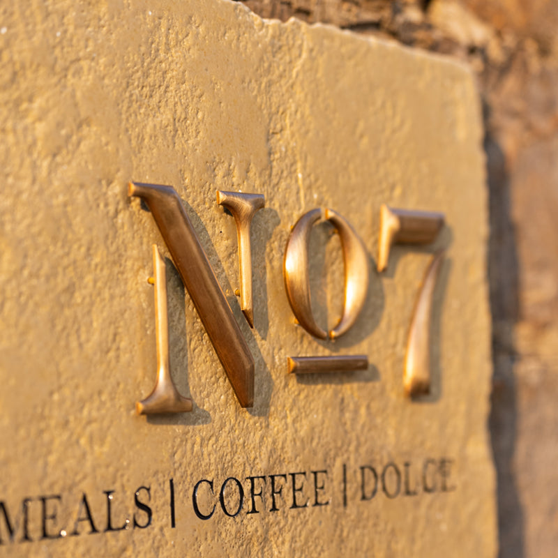 Bespoke Business Brass and Limestone Signs for Address Number