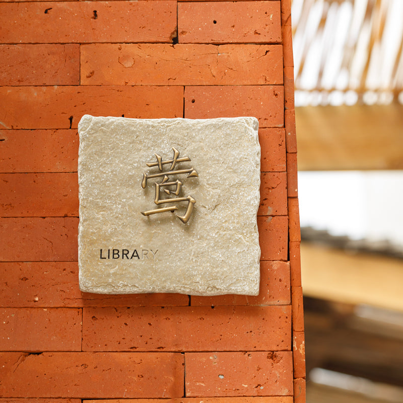 Bespoke Hotel Door Sign Limestone and Brass Guestroom Customization